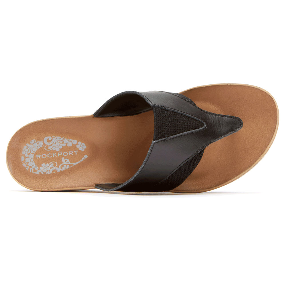 Rockport Womens Wedges Black - Weekend Casuals Lanea Gore Thong - UK 063-TMBYJH